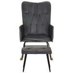 vidaXL Chaise à bascule avec repose-pied Gris Cuir véritable