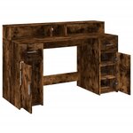 Bureau table poste de travail meuble d'ordinateur informatique étude et lumières LED chêne fumé 140 x 55 x 91cm bois d'ingénierie brun 02_0023784