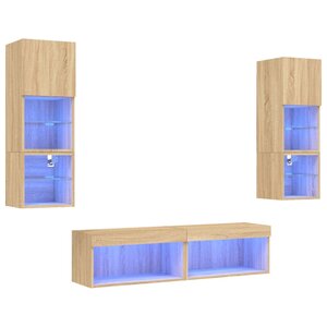 vidaXL Unités murales TV avec LED 6 Pièces chêne sonoma bois d'ingénierie