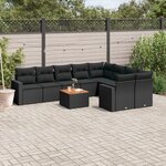 vidaXL Salon de jardin 10 Pièces avec coussins noir résine tressée