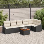 vidaXL Ensemble de canapé de jardin 7 pièces avec coussins noir poly rotin acacia
