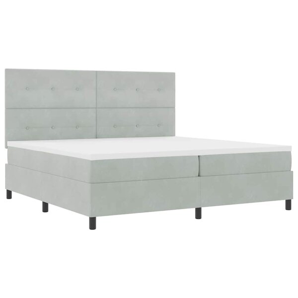 Lit à ressorts vidaXL avec matelas et lumière LED Gris clair 200x200 cm Velours