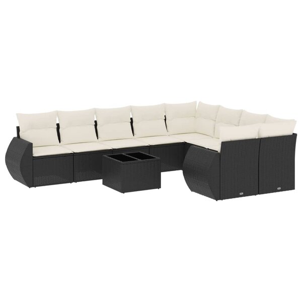 vidaXL Salon de jardin 10 Pièces avec coussins noir résine tressée