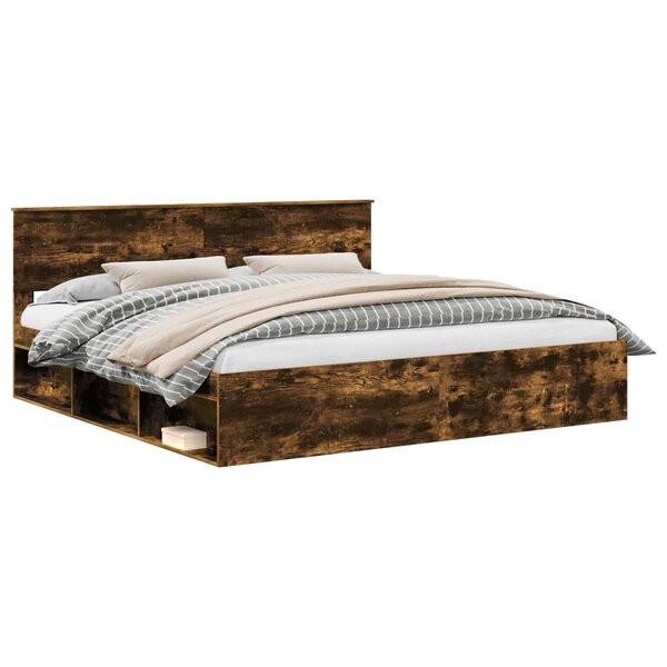 vidaXL Cadre de lit Chêne fumé 200 x 200 cm Pin massif
