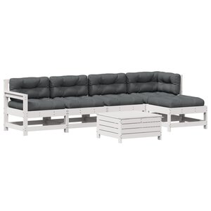 vidaXL Salon de jardin avec coussins 6 Pièces blanc bois de pin massif