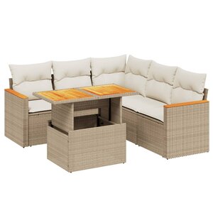vidaXL Salon de jardin avec coussins 6 Pièces beige résine tressée