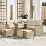 Ensemble de Canapé de Jardin 8 pièces avec Coussins Beige Poly Rattan Acacia