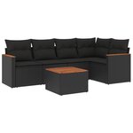 vidaXL Salon de jardin 6 Pièces avec coussins noir résine tressée