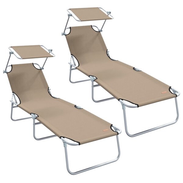 vidaXL Chaises longues pliantes 2 Pièces avec auvent en tissu Oxford 600D taupe