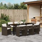 vidaXL Pack de salle à manger de jardin 9 pièces avec coussins - Poly Rattan marron