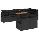 vidaXL Ensemble de canapé de jardin avec coussin 9 Pièces Noir  Marron