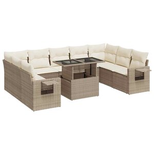 vidaXL Salon de jardin avec coussins 10 Pièces beige résine tressée