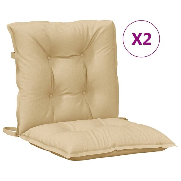 vidaXL Coussins de chaise à dossier bas lot de 2 beige mélangé tissu