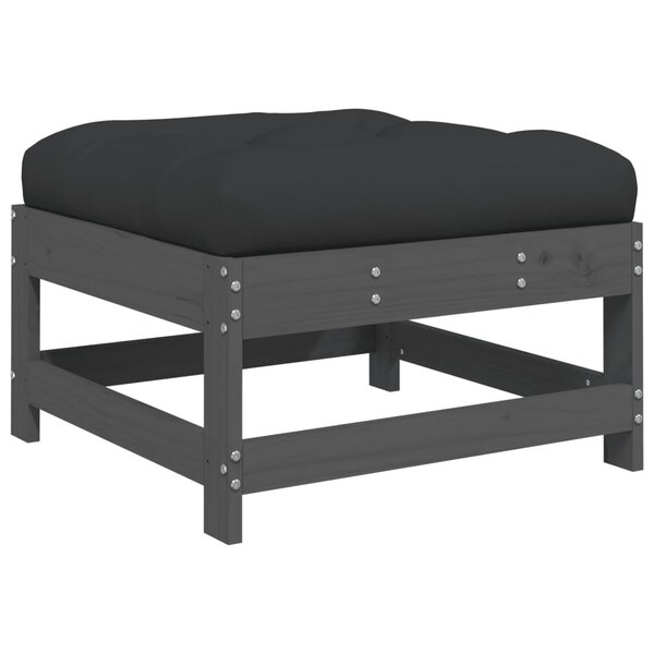 vidaXL Repose-pied de jardin avec coussin gris bois de pin massif