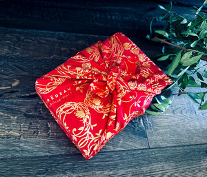 Papier Cadeau Réutilisable Emballage Furoshiki Coton Recyclé : Jardin Secret (Taille S) 35x35 cm Rouge Coquelicot