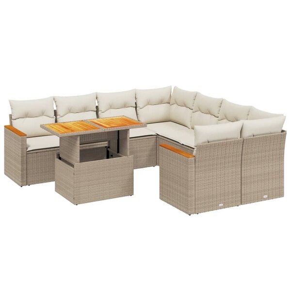 vidaXL Salon de jardin avec coussins 9 Pièces beige résine tressée