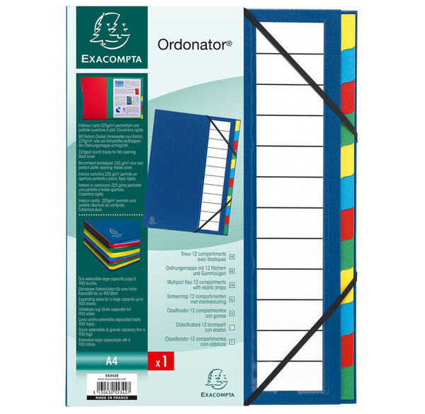 Trieur Harmonika  PP  12 compartiments  bleu EXACOMPTA