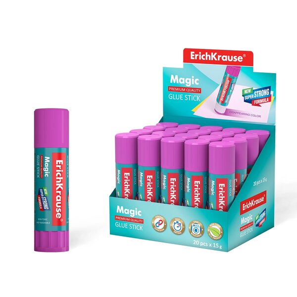 LOT de 20 Erichkrause Magic - Bâton de colle super puissant - Adhésion rapide et fiable - La couleur disparaît progressivement - Non toxique - Résistant au froid - Couleur blanche