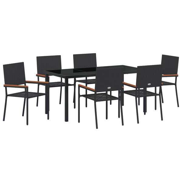 vidaXL Ensemble de salle à manger de jardin de 7 pièces en poly rattan noir