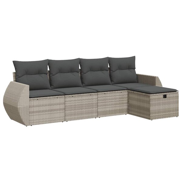 vidaXL Salon de jardin 5 Pièces avec coussins gris clair résine tressée