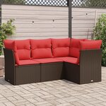 vidaXL Salon de jardin 4 Pièces avec coussins marron résine tressée