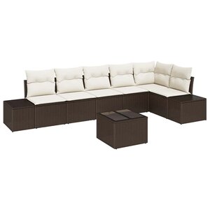 vidaXL Ensemble de canapé de jardin avec coussin 7 Pièces Marron et Crème