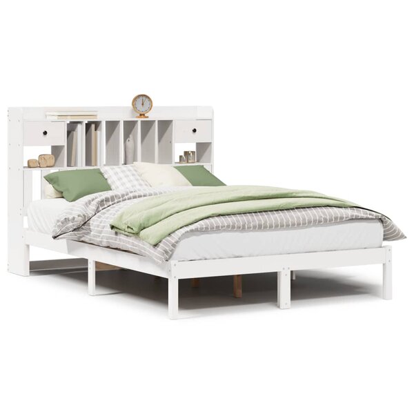 vidaXL Lit bibliothèque sans matelas blanc 140x200 cm bois pin massif