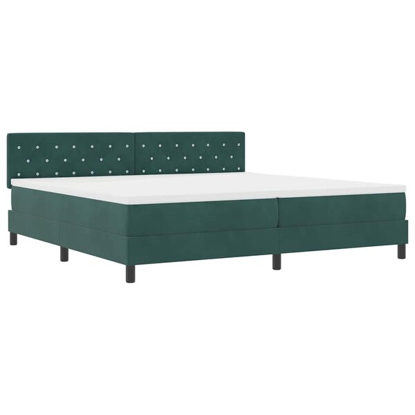vidaXL Lit à ressort LED avec matelas Vert foncé 200 x 200 cm Velours
