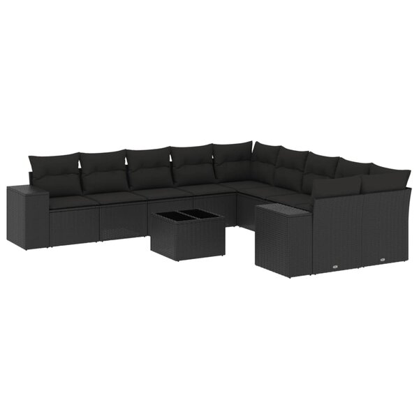 vidaXL Salon de jardin 11 Pièces avec coussins noir résine tressée