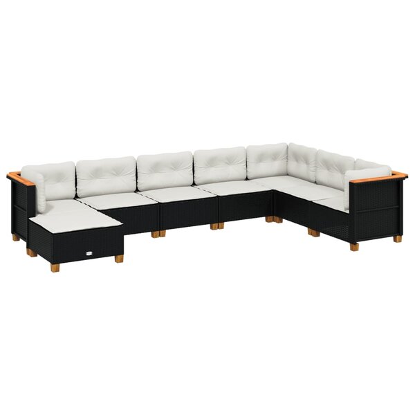 vidaXL Salon de jardin 8 Pièces avec coussins noir résine tressée