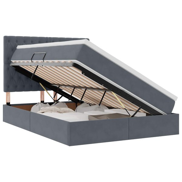vidaXL Lit de rangement LED avec matelas Gris foncé 140 x 190 cm