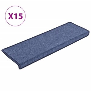 vidaXL Tapis d'escalier 15 pièces 65 x 21 x 4 cm Bleu Bord rectangulaire
