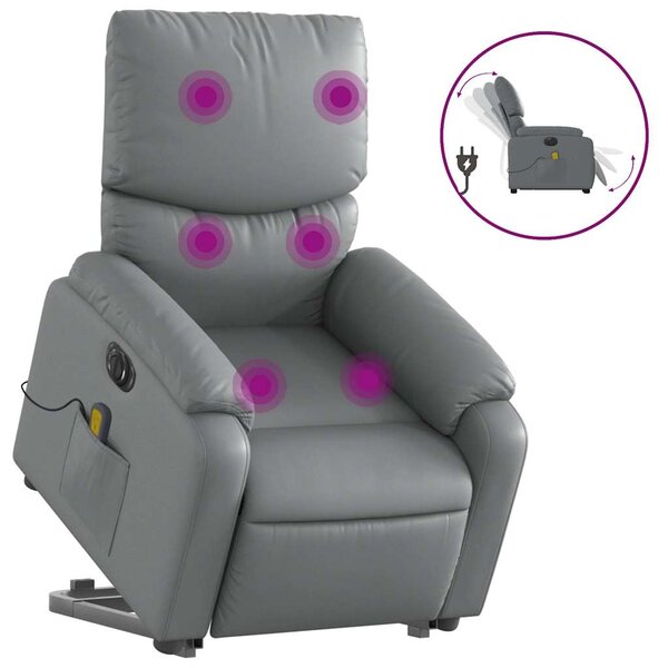 vidaXL Fauteuil inclinable de massage électrique gris similicuir