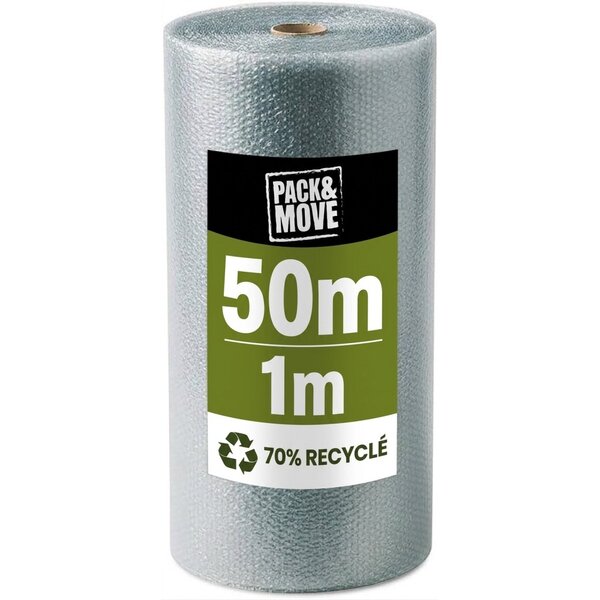 Pack And Move - Film À Bulle Recyclé - 1 X 50 M - Déménagement  Expédition Et Protection - Papier Bulle De Qualité - 70  recyclé