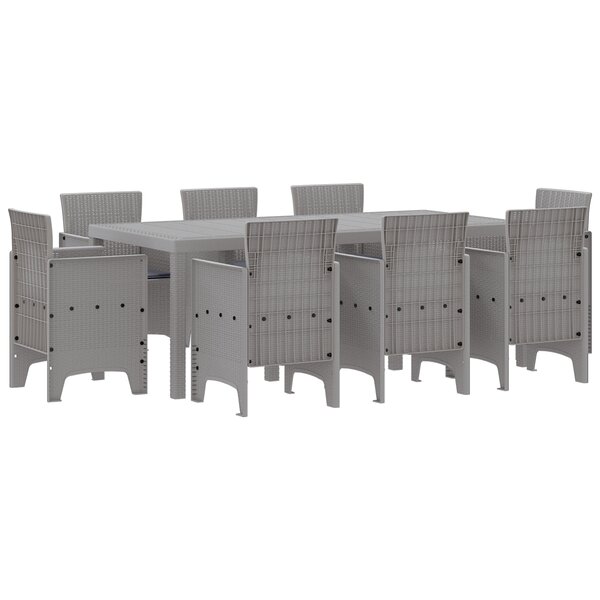 vidaXL Ensemble de dîner de jardin 9 pièces avec coussins Gris clair Poly Rotin