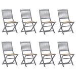 vidaXL Chaises pliables d'extérieur lot de 8 et coussins Bois d'acacia