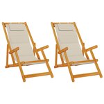 Chaises de plage pliantes vidaXL 2 Pièces Taupe en bois d'acacia et Textilène