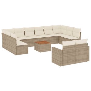 vidaXL Salon de jardin avec coussins 13 Pièces beige résine tressée