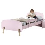 KIDDY Lit simple en bois laqué et brut et sommier rose + Barrière de sécurité rose