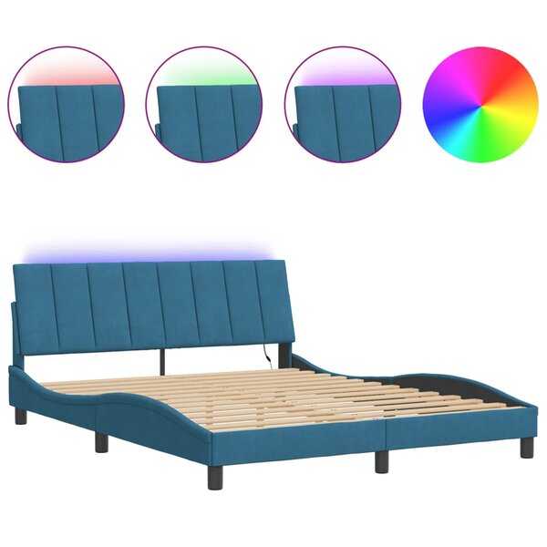 vidaXL Cadre de lit avec LED sans matelas bleu 160x200 cm velours