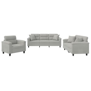 vidaXL Ensemble de canapés 3 Pièces coussins Gris clair Tissu microfibre