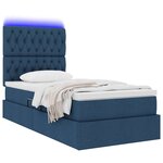 vidaXL Lit de rangement LED avec matelas Bleu 90 x 200 cm Tissu