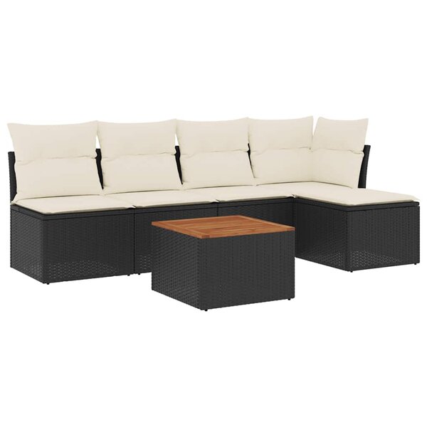 vidaXL Salon de jardin 6 Pièces avec coussins noir résine tressée