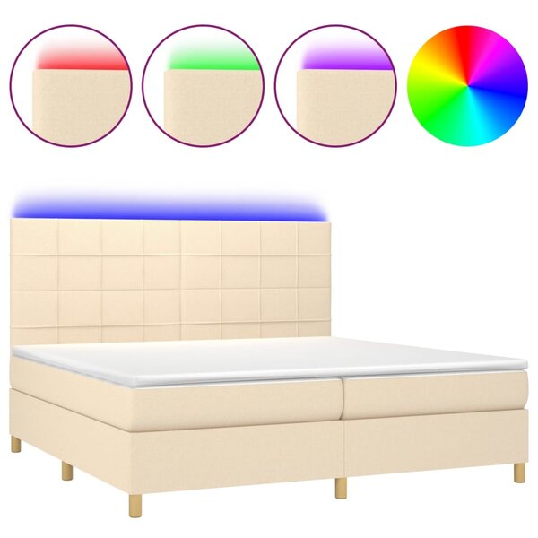 vidaXL Sommier à lattes de lit et matelas et LED Crème 200x200cm Tissu