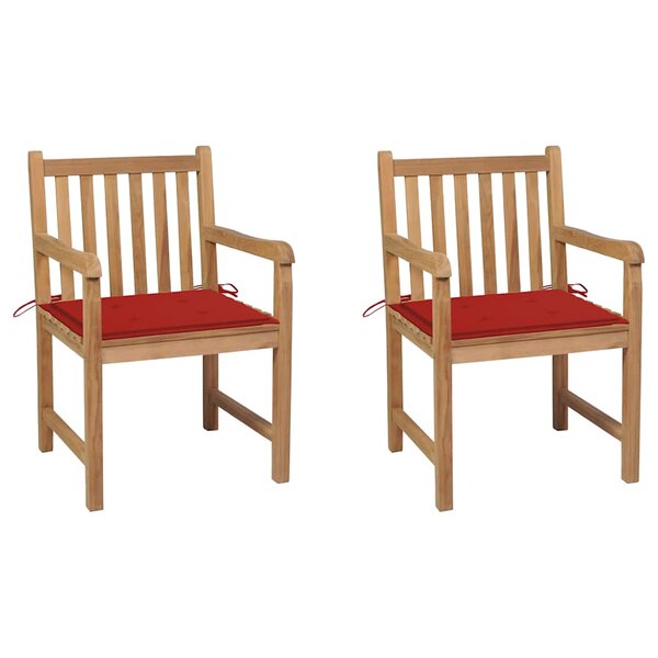 vidaXL Chaises de jardin lot de 2 et coussins rouge Bois teck massif