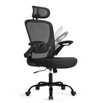 Chaise bureau ergonomique en toile fauteuil support lombaire rembourré mécanisme à bascule assise large de 53 cm accoudoirs rabattables appui-tête noir d'encre 12_0004840