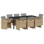 vidaXL Ensemble de salle à manger de jardin de 9 pièces avec coussins en rattan poly beige