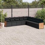 vidaXL Salon de jardin 9 Pièces avec coussins noir résine tressée