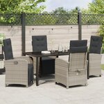 vidaXL Ensemble salle à manger jardin 5 pièces avec coussins poly rotin gris clair