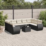 vidaXL Salon de jardin 10 Pièces avec coussins noir résine tressée